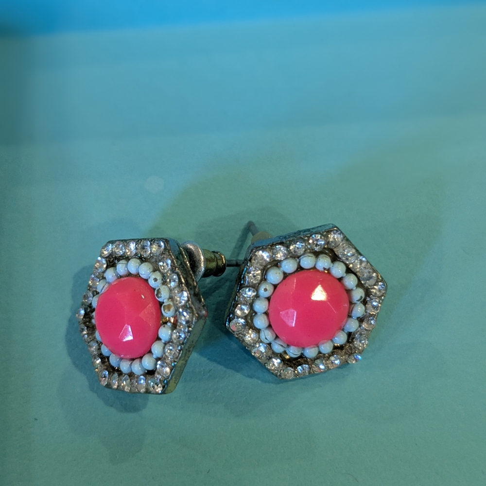 Pink and Silver Crystal Halo Earrings
